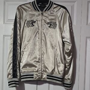 Reversible Pacsun Men's Eagle Dragon Varsity Bomber Jacket Coat Black silver
